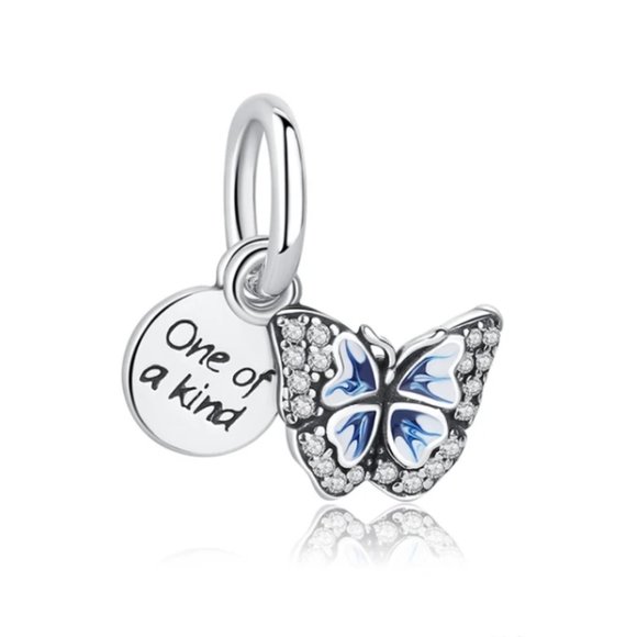 Jewelry - Butterfly One of a Kind Double Dangle Bracelet Charm - S925 Silver Fits Pandora